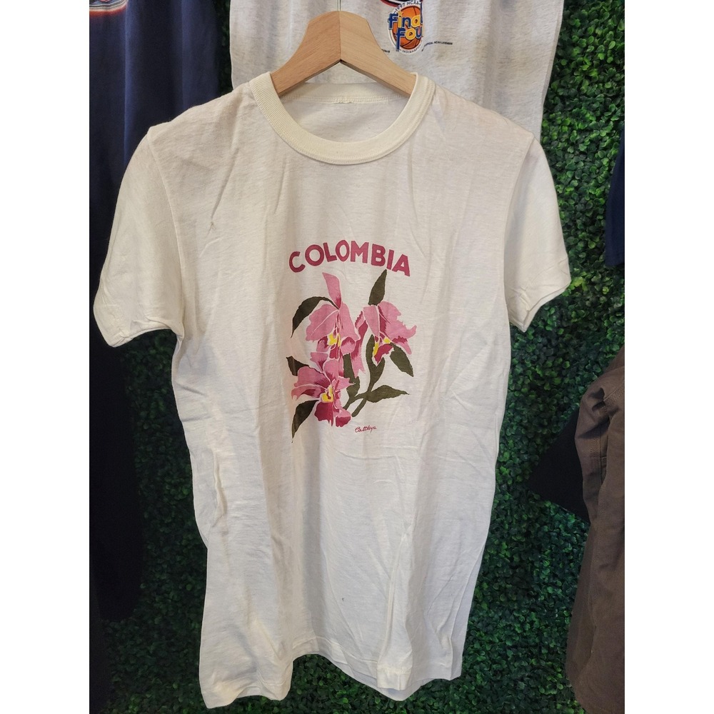 vtg 80s COLUMBIA FLORAL TEE X-small // vacation retro vintage tshirt cute nature